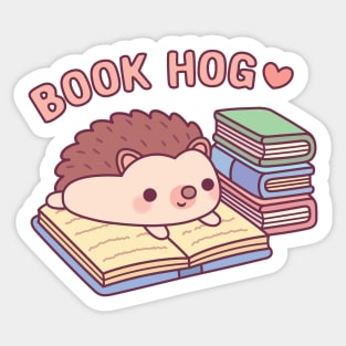 Cute Hedgehog Reading On Book, Book Hog Funny Sticker